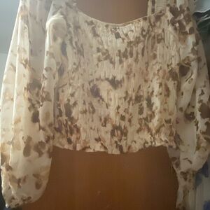 Express Cream Tie Front Crop Blouse